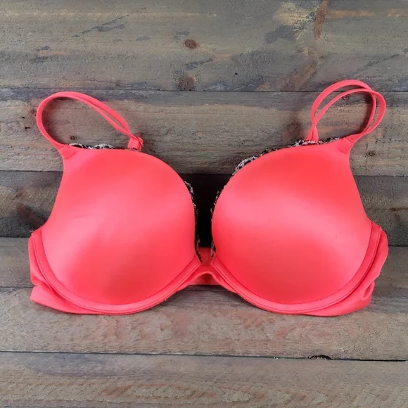 Victoria's Secret Very Sexy Push Up Bra Vibrant Orange Animal Print Lace Accent - Picture 10 of 10